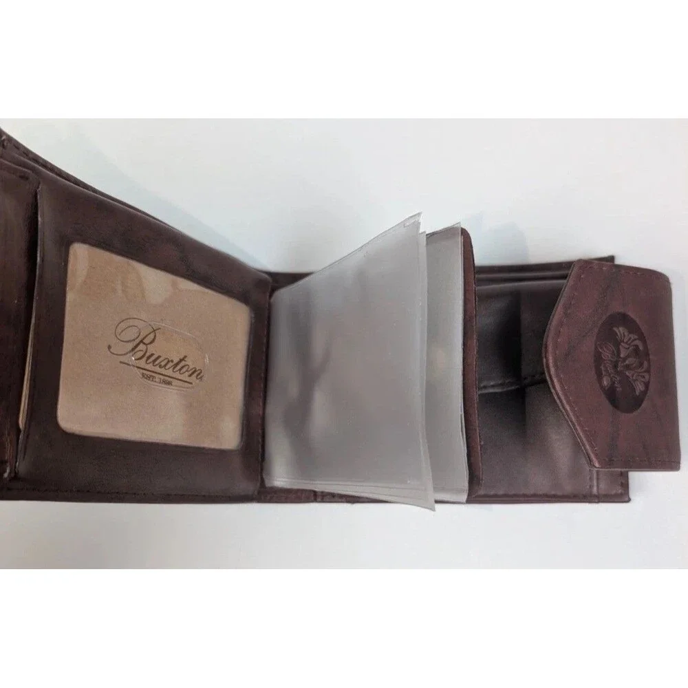 Buxton Genuine Leather Wallet Brown Bifold Organizer Coin Pocket ID Holder NIB